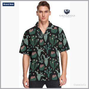 Men's Hawaiian Shirt Short Sleeve Button Down Regular Fit Polyester Blend